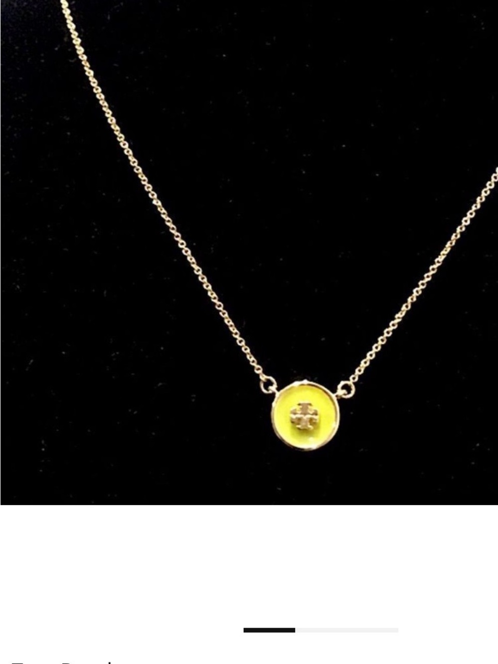 TORY BURCH KIRA LOGO GOLD ENAMEL LEMON COLOR PENDANT NECKLACE